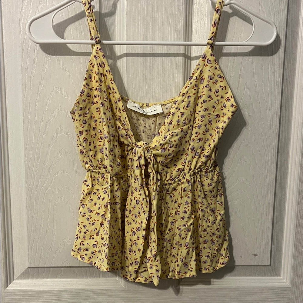 American Threads Yellow Floral Peephole Tie-Front Camisole